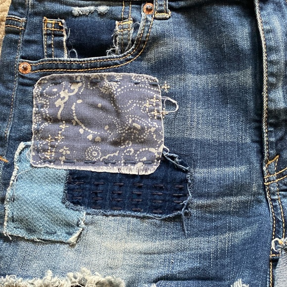 AE Patchwork Distressed Denim Shorts - Picture 2 of 5